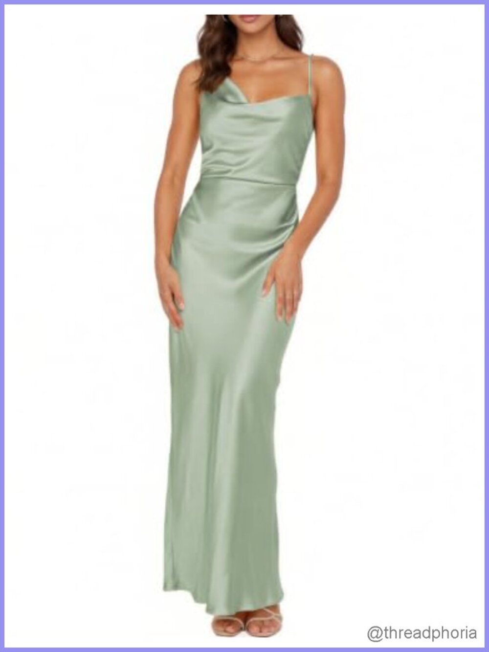 Satin Silk Cowl Neck Spaghetti Strap Maxi Dress for Women Formal